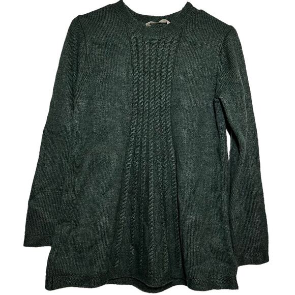Soft Surroundings Sydney Sweater Cable Knit Long Sleeve Crew Neck Green Petite S - Picture 2 of 5